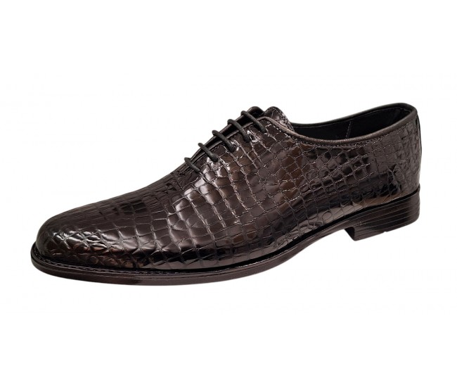 Pantofi eleganti barbati din piele naturala croco lac - Model Donato Negru