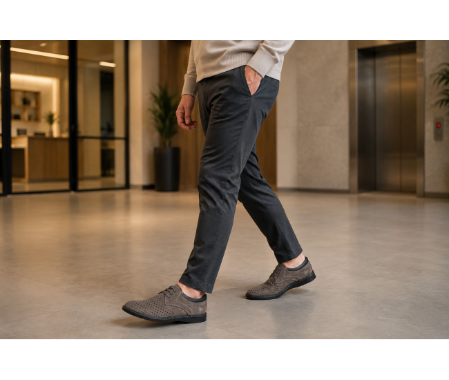 Pantofi barbati perforati din piele naturala - Sport Casual Gri 128GRI