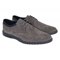 Pantofi barbati perforati din piele naturala - Sport Casual Gri 128GRI