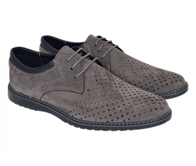 Pantofi barbati perforati din piele naturala - Sport Casual Gri 128GRI