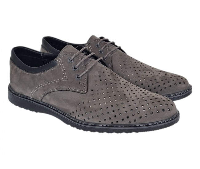 Pantofi barbati perforati din piele naturala - Sport Casual Gri 128GRI