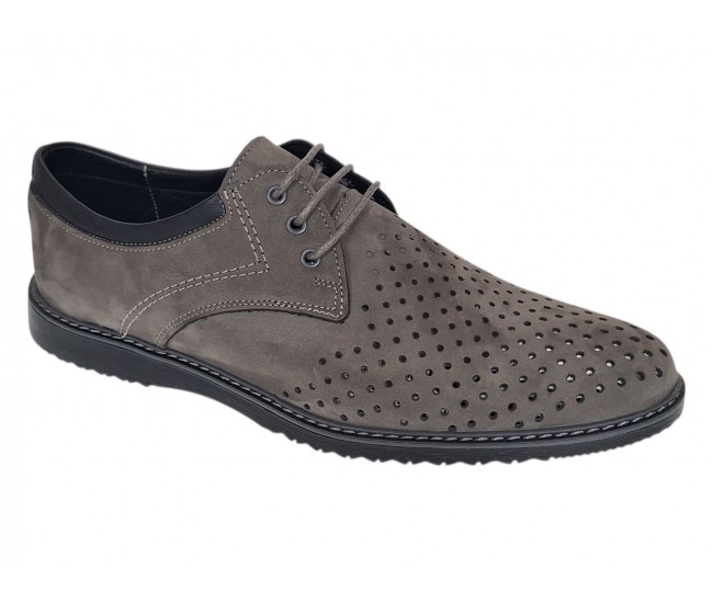 Pantofi barbati perforati din piele naturala - Sport Casual Gri 128GRI