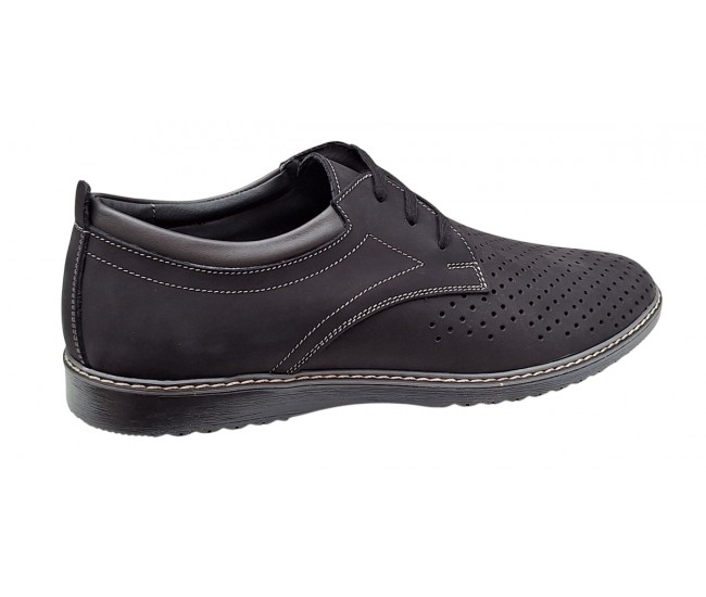 Pantofi barbati din piele naturala - Model Sport Casual Perforat Negru 128N