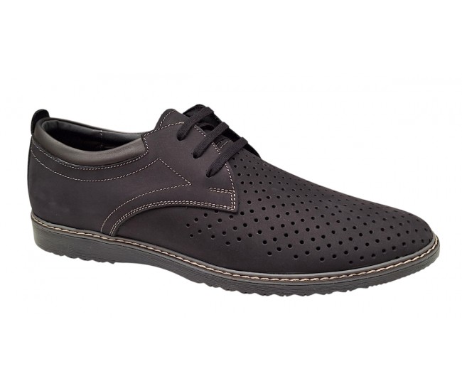 Pantofi barbati din piele naturala - Model Sport Casual Perforat Negru 128N