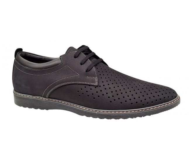 Pantofi barbati din piele naturala - Model Sport Casual Perforat Negru 128N