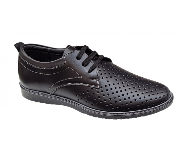 Pantofi barbati din piele naturala - Model Sport Casual Perforat Negru 129N