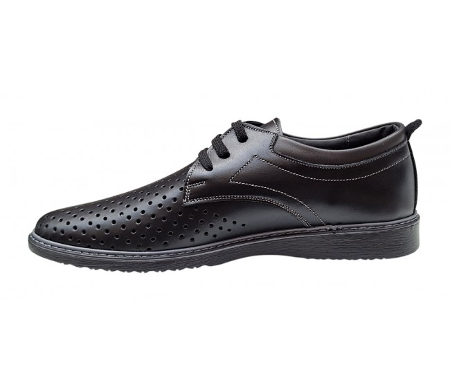 Pantofi barbati din piele naturala - Model Sport Casual Perforat Negru 129N