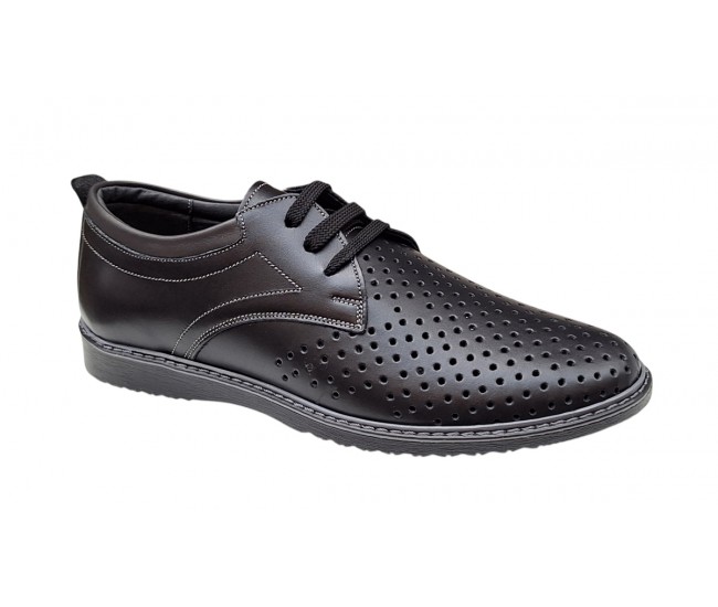 Pantofi barbati din piele naturala - Model Sport Casual Perforat Negru 129N