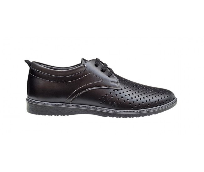 Pantofi barbati din piele naturala - Model Sport Casual Perforat Negru 129N