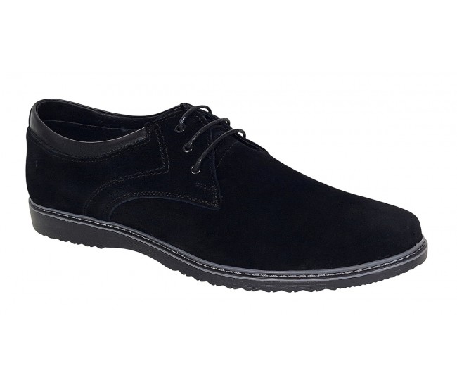 Pantofi barbati sport din piele naturala intoarsa - Model Negru Antilopa 
