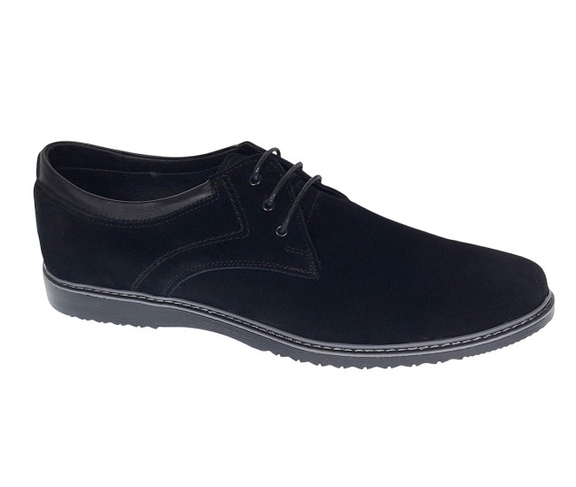 Pantofi barbati sport din piele naturala intoarsa - Model Negru Antilopa 