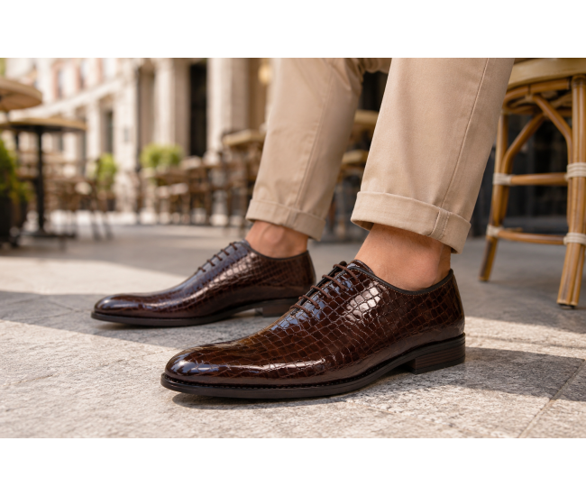 Pantofi barbati maro croco lac – eleganti pentru tinute de eveniment GKR150CRM