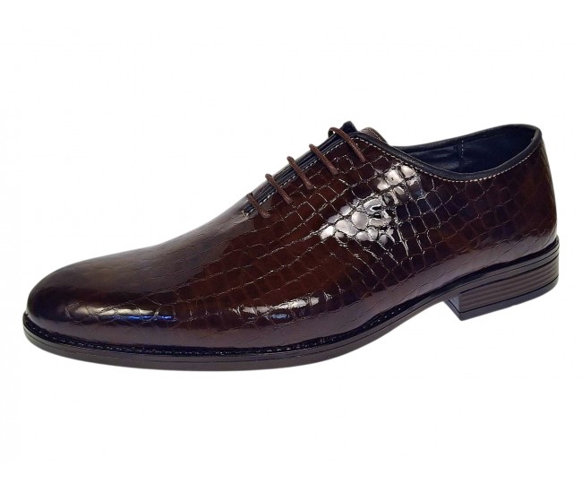 Pantofi barbati maro croco lac – eleganti pentru tinute de eveniment GKR150CRM