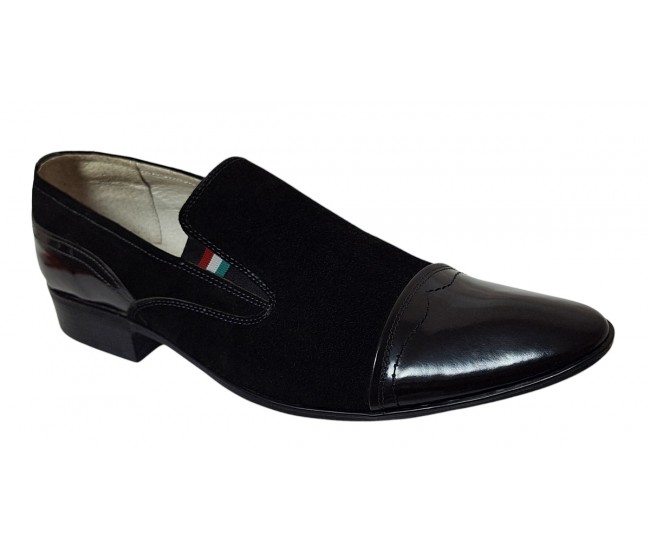 Pantofi barbati eleganti din piele naturala - Model Negru fara siret 1RN Marimea 44