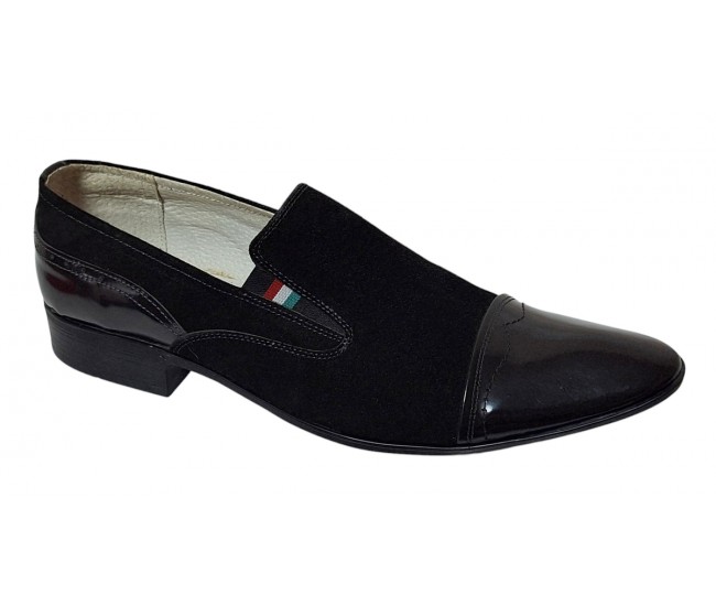 Pantofi barbati eleganti din piele naturala - Model Negru fara siret 1RN Marimea 44