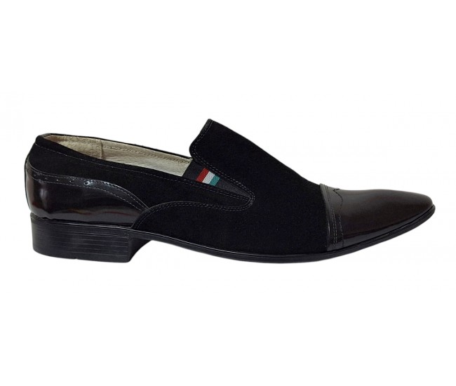 Pantofi barbati eleganti din piele naturala - Model Negru fara siret 1RN Marimea 44