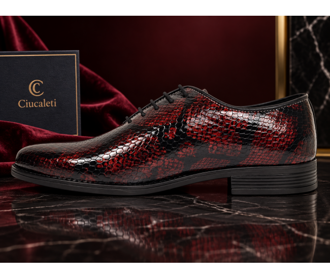 Pantofi barbati eleganti din piele naturala bordeaux cu negru lac Donatto GKR200RN