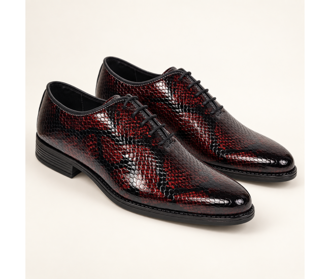 Pantofi barbati eleganti din piele naturala bordeaux cu negru lac Donatto GKR200RN