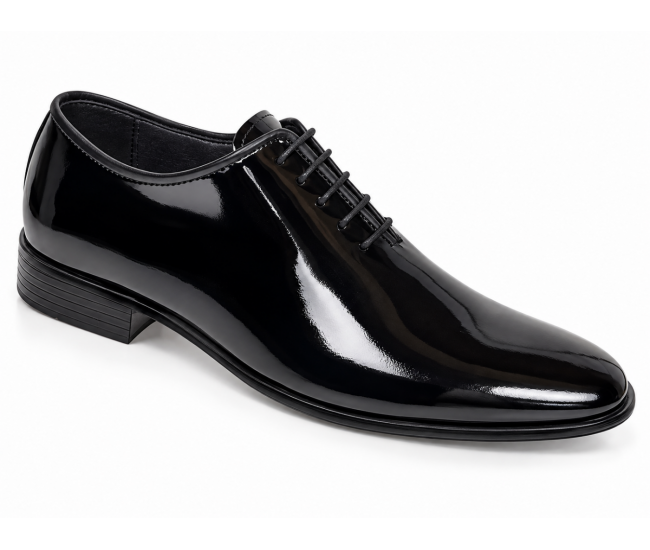 Pantofi bărbați eleganți negri din piele naturală lăcuită GKR201LN