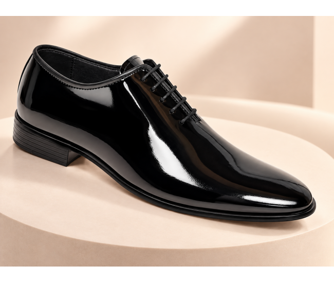 Pantofi bărbați eleganți negri din piele naturală lăcuită GKR201LN