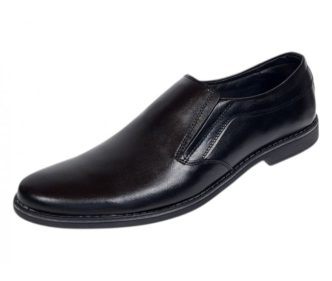Pantofi barbati casual negri din piele naturala fara inchidere Ezel Elastic