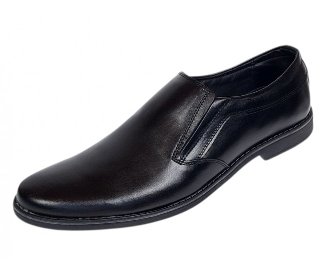 Pantofi barbati casual negri din piele naturala fara inchidere Ezel Elastic