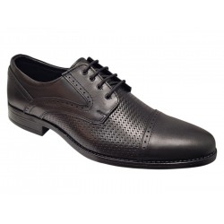 Pantofi bărbați negri din piele naturală, cu șiret și inserții texturate – eleganți și rafinați GKR218N
