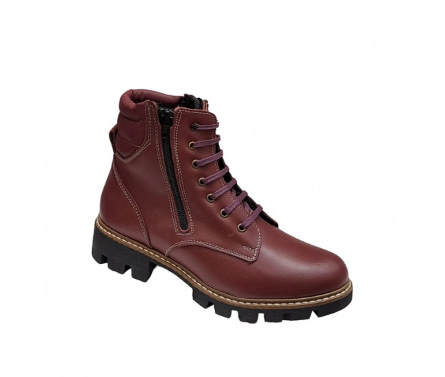 Bocanci dama, din piele naturala, cu doua fermoare, imblaniti, Bordo, KAMY - GKR21VIS