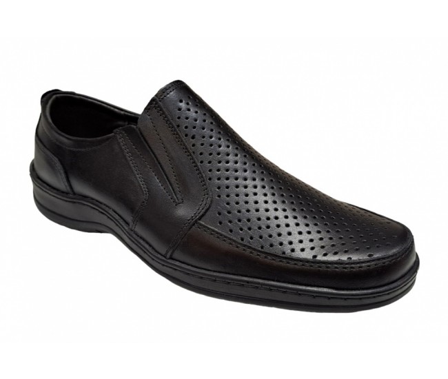 Pantofi barbati casual din piele naturala, perforati, cu elastic, calapod lat - GKR23N
