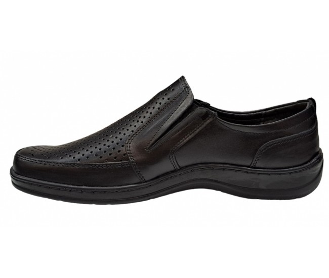 Pantofi barbati casual din piele naturala, perforati, cu elastic, calapod lat - GKR23N