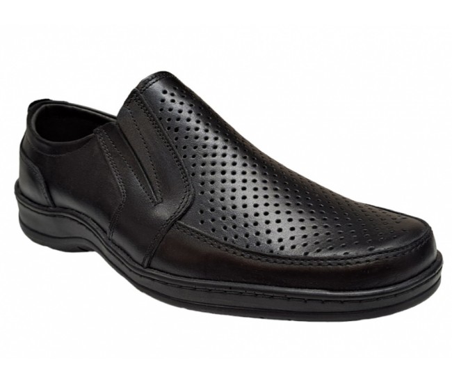 Pantofi barbati casual din piele naturala, perforati, cu elastic, calapod lat - GKR23N