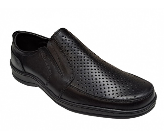 Pantofi barbati casual din piele naturala, perforati, cu elastic, calapod lat - GKR23N