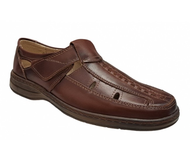Pantofi barbati casual din piele naturala, decupati, cu scai, calapod lat - GKR24M