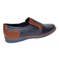 Pantofi barbati casual din piele naturala - Model bleumarin cu maro - GKR332EBL