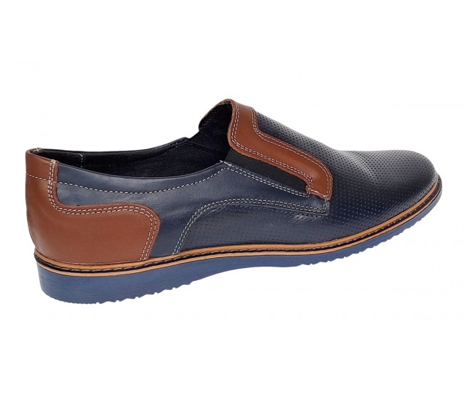 Pantofi barbati casual din piele naturala - Model bleumarin cu maro - GKR332EBL