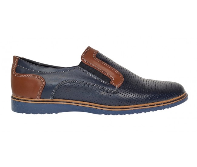 Pantofi barbati casual din piele naturala - Model bleumarin cu maro - GKR332EBL