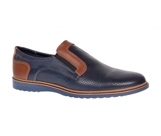 Pantofi barbati casual din piele naturala - Model bleumarin cu maro - GKR332EBL