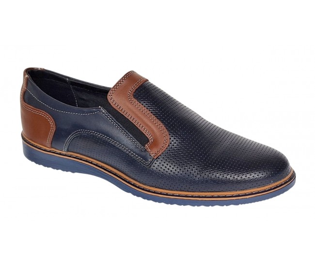 Pantofi barbati casual din piele naturala - Model bleumarin cu maro - GKR332EBL