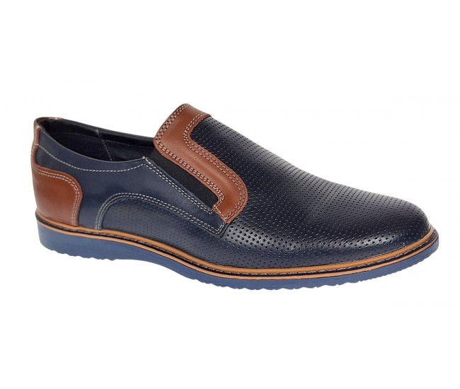 Pantofi barbati casual din piele naturala - Model bleumarin cu maro - GKR332EBL
