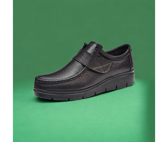 Pantofi dama casual, din piele naturala, negru box, SCAI, GKR33N