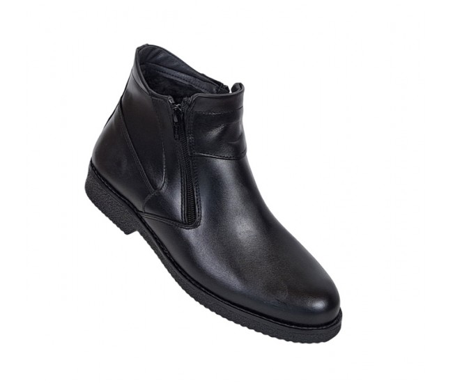 Ghete casual barbati, din piele naturala, cu fermoar, imblanite, negru, GKR35N