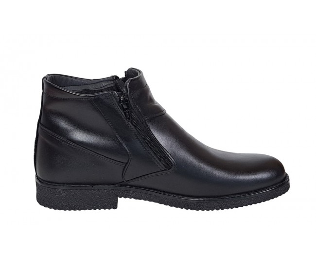 Ghete casual barbati, din piele naturala, cu fermoar, imblanite, negru, GKR35N