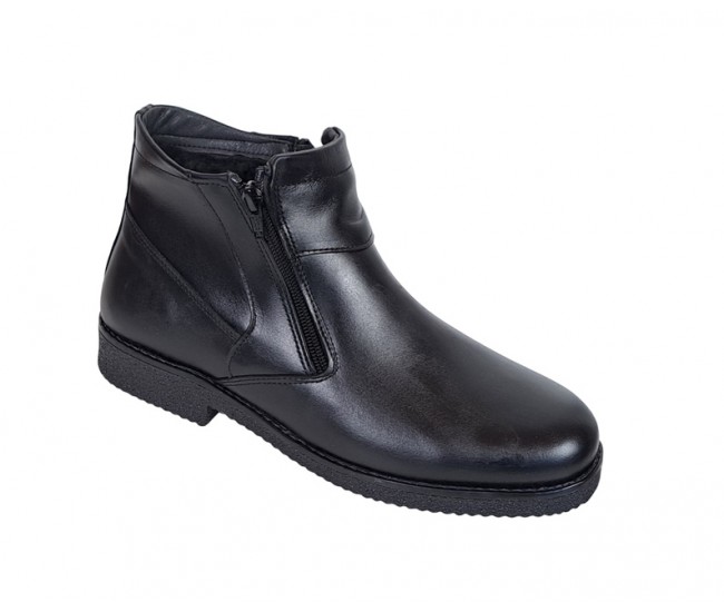 Ghete casual barbati, din piele naturala, cu fermoar, imblanite, negru, GKR35N