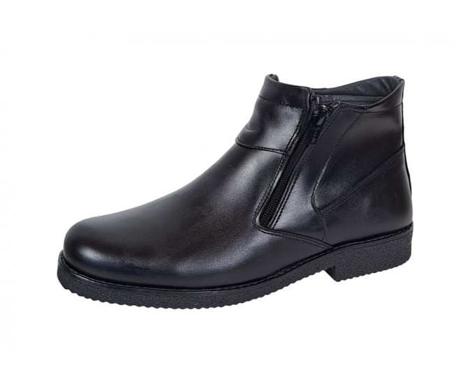 Ghete casual barbati, din piele naturala, cu fermoar, imblanite, negru, GKR35N