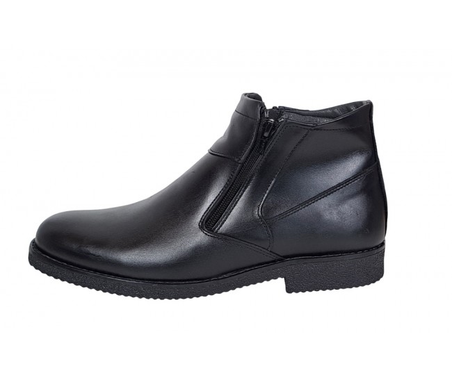 Ghete casual barbati, din piele naturala, cu fermoar, imblanite, negru, GKR35N