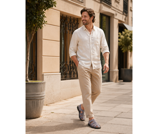 Sandale barbati gri din piele naturală, închidere velcro talpă confortabilă – casual, aerisite și practice GKR47GB