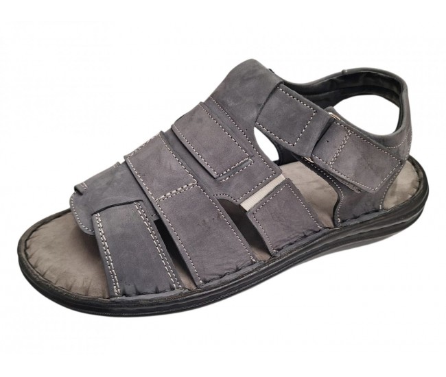Sandale barbati gri din piele naturală, închidere velcro talpă confortabilă – casual, aerisite și practice GKR47GB