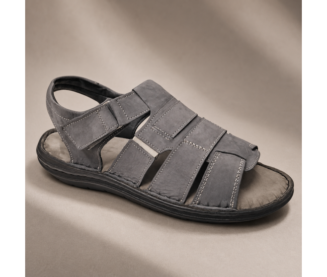 Sandale barbati gri din piele naturală, închidere velcro talpă confortabilă – casual, aerisite și practice GKR47GB