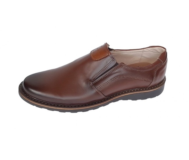 Pantofi barbati casual din piele naturala maro cu elasic - GKR480EM