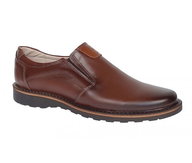 Pantofi barbati casual din piele naturala maro cu elasic - GKR480EM